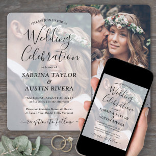 Simple 2 Photo Black Script Wedding Celebration Invitation