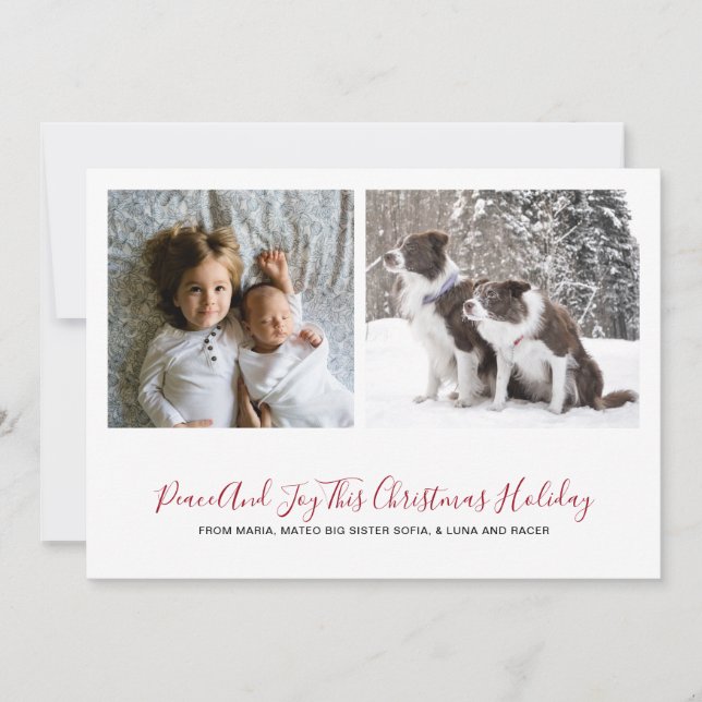 Simple 2 Photo Christmas Holiday Card (Front)