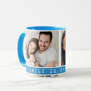 Simple 2 Photo Collage Family Quote Light Blue Mug