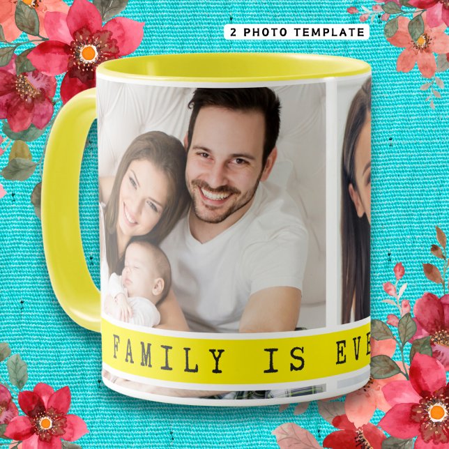 Simple 2 Photo Collage Family Quote Yellow Mug (Creator Uploaded)