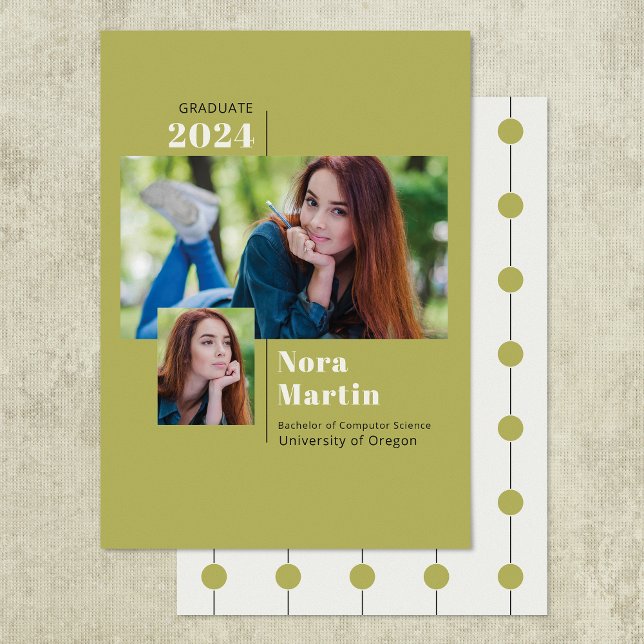 Simple 2 Photo College Graduation Avocado  Announc Announcement (Creator Uploaded)