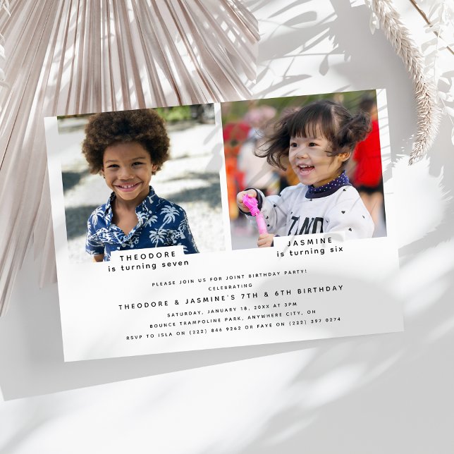 Simple 2 Photo Joint Birthday Party  Invitation (Creator Uploaded)