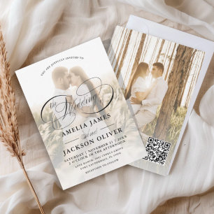Simple 2 Photo Overlay Calligraphy Wedding Invitation
