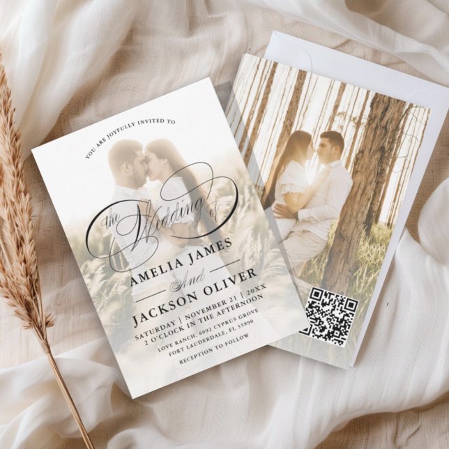 Simple 2 Photo Overlay Calligraphy Wedding  Invitation (Creator Uploaded)