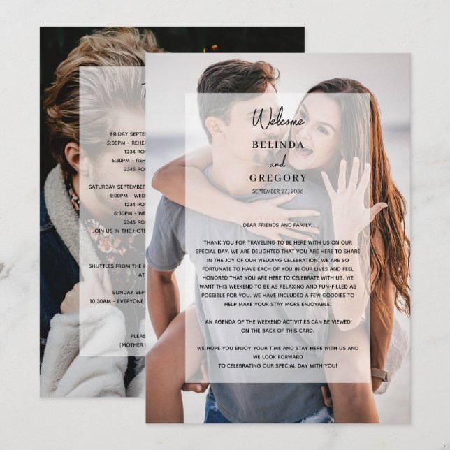 Simple 2 Photo Overlay Wedding Itinerary Programme (Front/Back)
