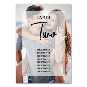 Simple 2 Photo Overlay Wedding Seating Chart Table Number