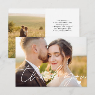 Simple 2 Photo Script Calligraphy Wedding Thank You Card