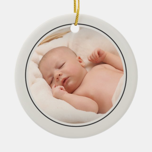 Simple 2 Photo Template Personalised Frame Ceramic Tree Decoration (Front)