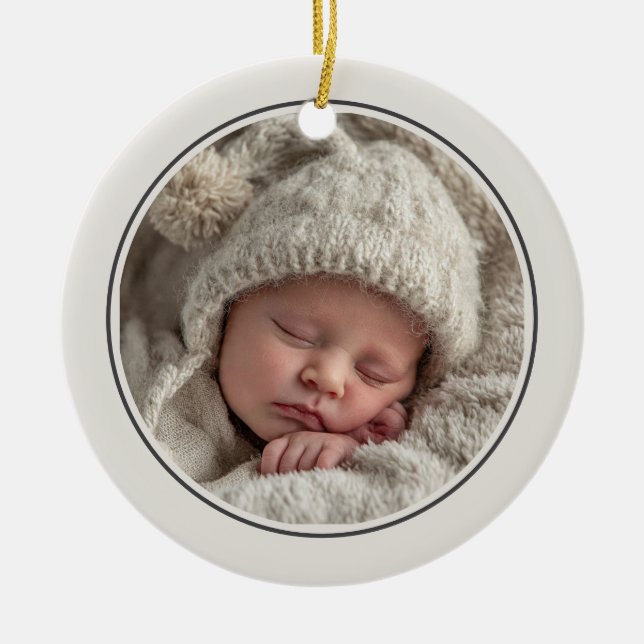 Simple 2 Photo Template Personalized Frame Ceramic Tree Decoration (Front)