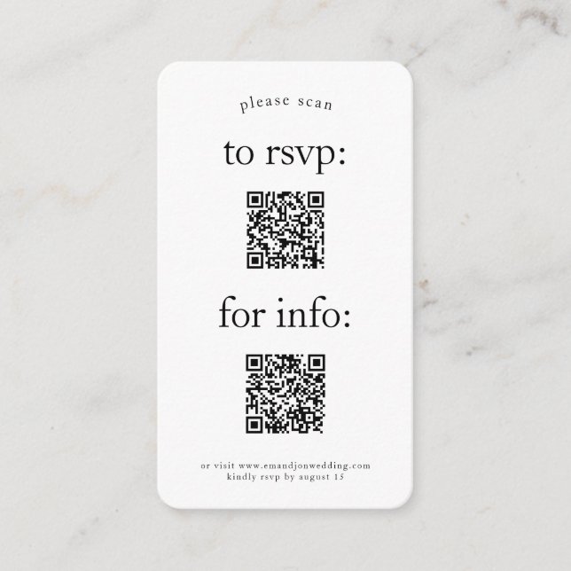 Simple 2 QR Codes RSVP and Information Wedding Enclosure Card (Front)