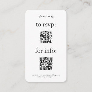 Simple 2 QR Codes RSVP and Information Wedding Enclosure Card