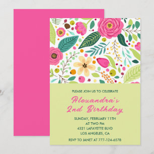 Simple 2nd birthday invitations Floral Colourful