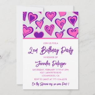 Simple 2nd birthday invitations Glam Heart