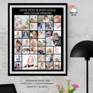 Simple 30 Photo Collage Custom Colour and Text Poster