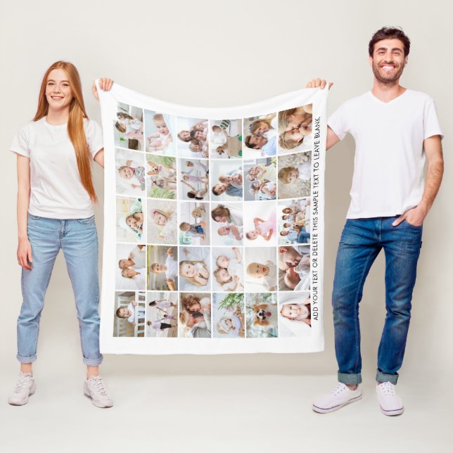 Simple 30 Photo Collage Personalised Fleece Blanket (In Situ)