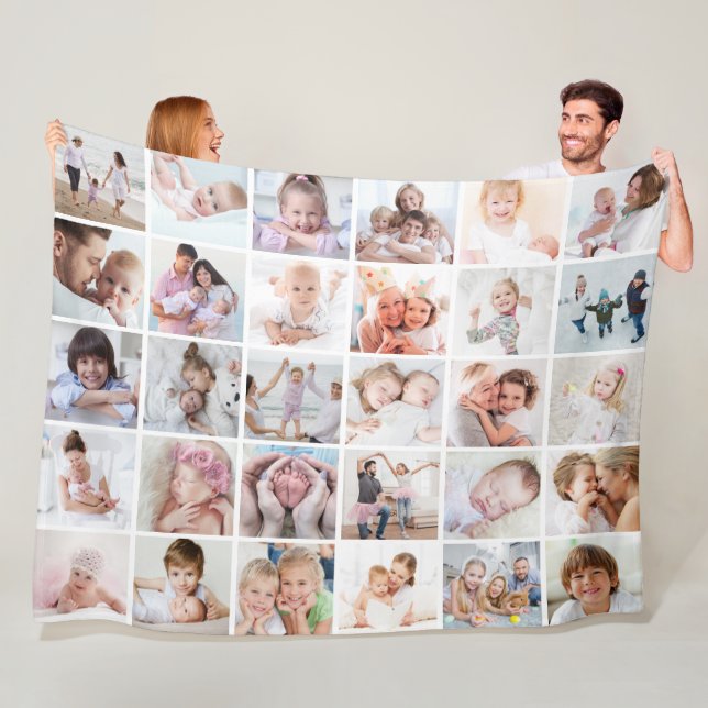 Simple 30 Photo Collage Template White Fleece Blanket (In Situ)