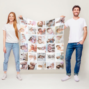 Simple 30 Photo Collage Template Your Colour Fleece Blanket