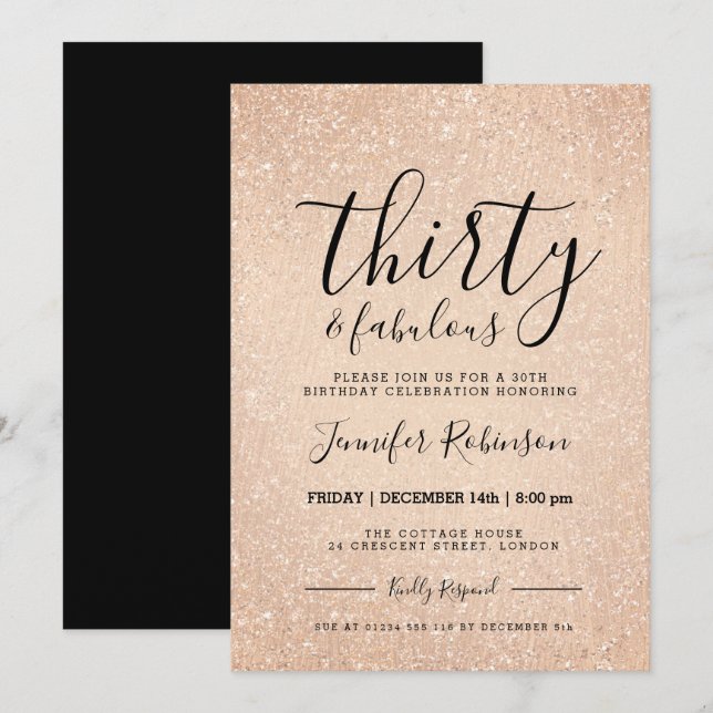 Simple 30th Birthday Rose Gold Glitter Paint Invitation (Front/Back)
