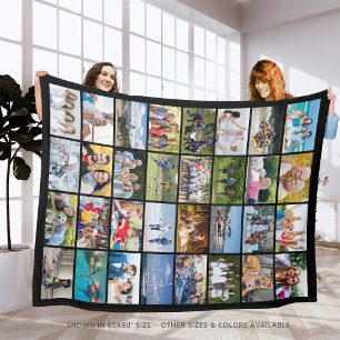 Simple 32 Rectangle Photo Collage Custom Colour Fleece Blanket
