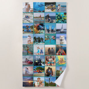 Simple 32 Square Photo Collage Custom Colour Beach Towel