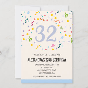 Simple 32nd birthday invitations Confetti Modern