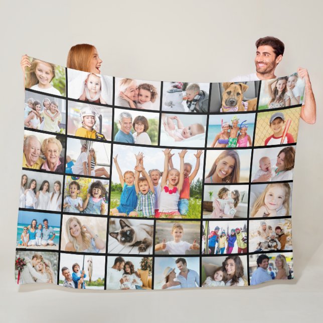 Simple 33 Photo Collage Fleece Blanket (In Situ)