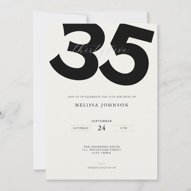 Simple 35th Birthday Invitation: Minimal Style Invitation (Front)