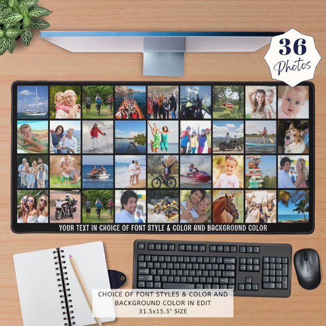 Simple 36 Photo Collage Custom Colour Personalised Desk Mat (Creator Uploaded)