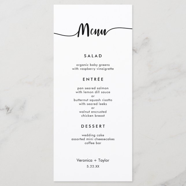 Simple 3 course wedding menu (Front)