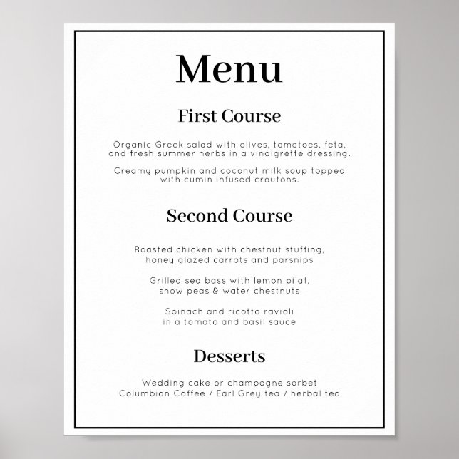Simple 3 course Wedding Menu Poster (Front)