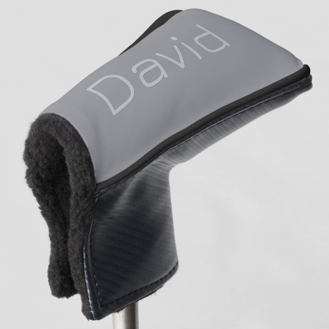 Simple 3 Dimensional Looking Text | Grey Golf Head Cover (3/4 Front)