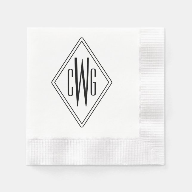 Simple 3 Initial Letter Mongm #5 Diamond Frame Blk Napkin (Front)