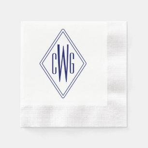 Simple 3 Initial Letter Mongm #5 Diamond Frame Blu Napkin