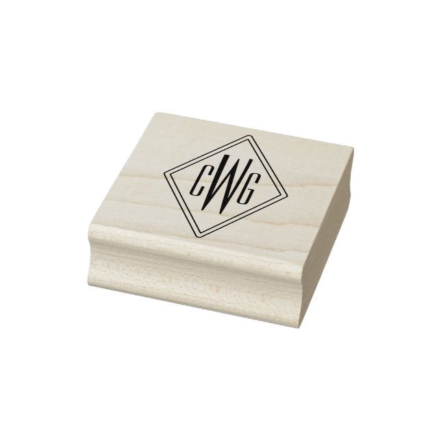 Simple 3 Initial Letter Monogram #5 Diamond Frame Rubber Stamp (Stamp)