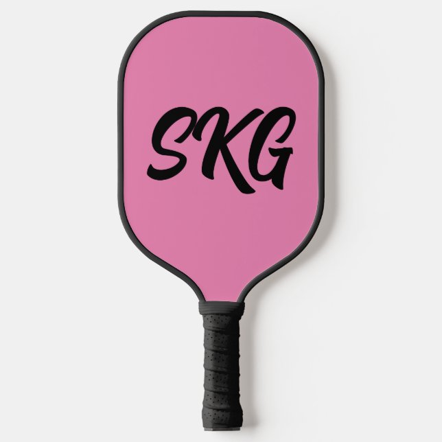 SIMPLE 3 LETTER MONOGRAM PINK PICKLEBALL PADDLE (Front)