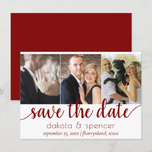 Simple 3 Photo - Classic Crimson Red Wedding Save The Date