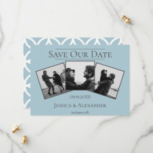 Simple 3 Photo Collage Blue Save The Date