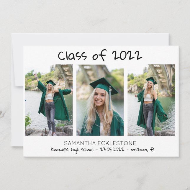 Simple 3 photo Collage Class of Custom Graduation  Announcement (Front)