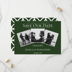 Simple 3 Photo Collage   Emerald Green Save The Date