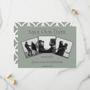 Simple 3 Photo Collage Sage Green Save The Date
