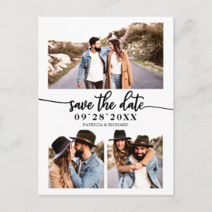 Simple 3 Photo Collage Wedding Save The Date Postcard