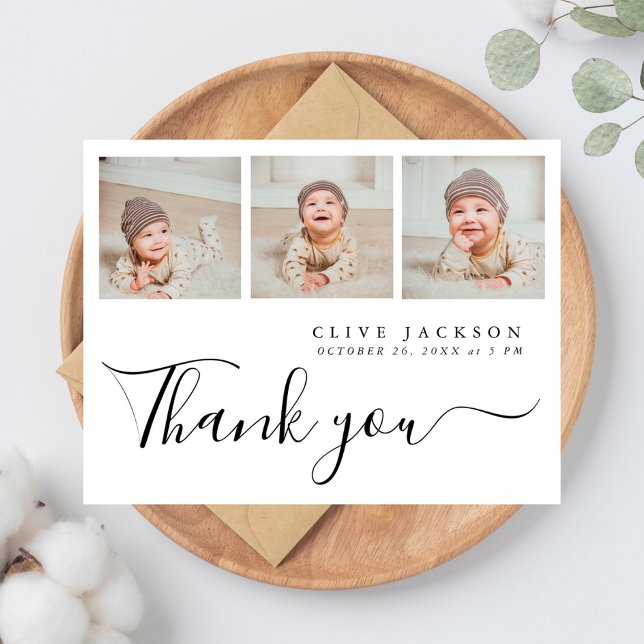 Simple 3 Photo Elegant Baby Shower Thank You Postcard (Creator Uploaded)