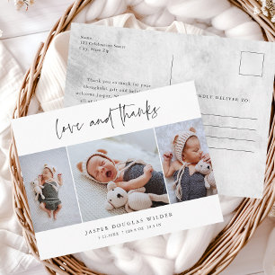 Simple 3 Photo Love and Thanks Baby Thank You Postcard