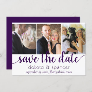 Simple 3-Photo Teal Dark Green Flourish Script Save The Date
