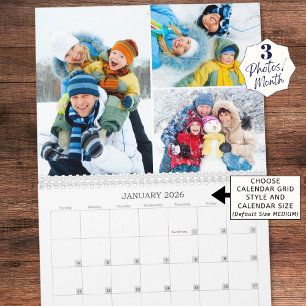 Simple 3 Photos Per Month Calendar