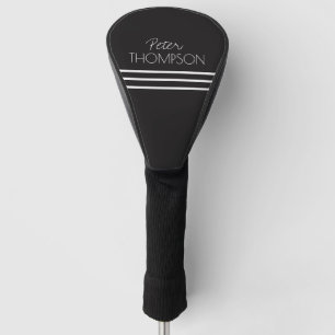 Simple 3 Stripes Name Black Golf Head Cover