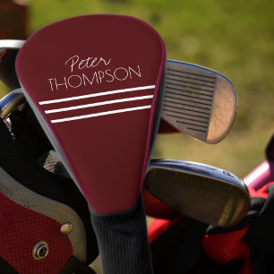 Simple 3 Stripes Name Classy Red Golf Head Cover