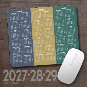 Simple 3 Year 2027 2028 2029 Calendar Colours Mouse Mat