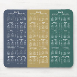 Simple 3 Year 2027 2028 2029 Calendar Colours Mouse Mat