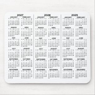 Simple 3 Year 2027 2028 2029 Calendar Minimal Mouse Mat